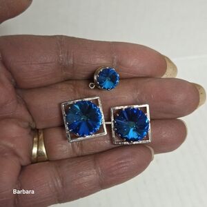 Vintage Danté Men's Electric Blue Rivoli Crystal Cufflinks and Stick Pin Set